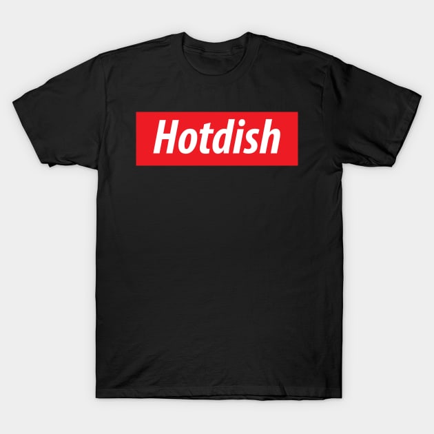 ​'Hotdish' North Dakota, USA slang white text on a red background T-Shirt by keeplooping
